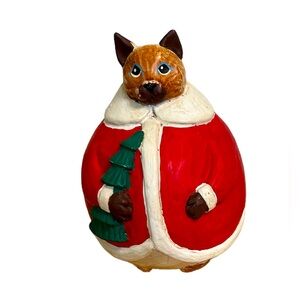 Vintage Christmas cat Santa ornament decoration made in Philippines, 6.5 in.